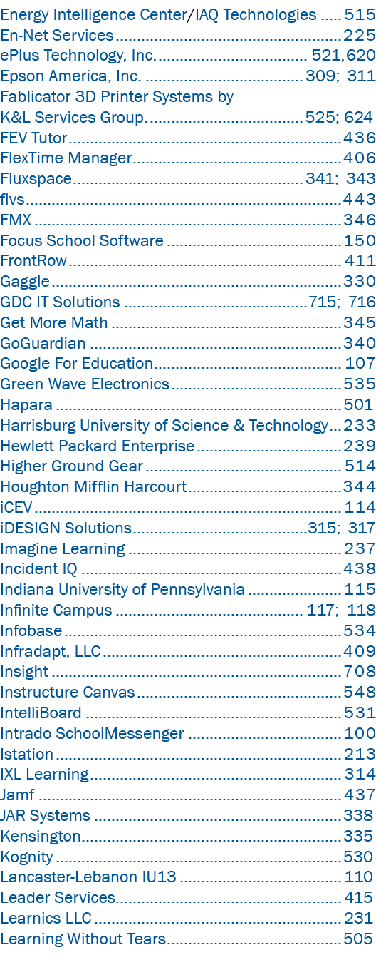 Energy Intelligence Center IAQ Technologies 515 En-Net Services 225 ePlus Technology, Inc      521, 620 Epson America   