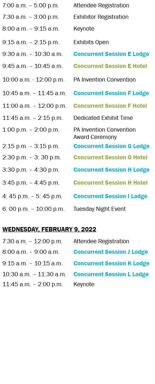 7:00 a m    5:00 p m ,Attendee Registration,7:30 a m    3:00 p m  ,Exhibitor Registration,8:00 a m    9:15 a m ,Keyno   